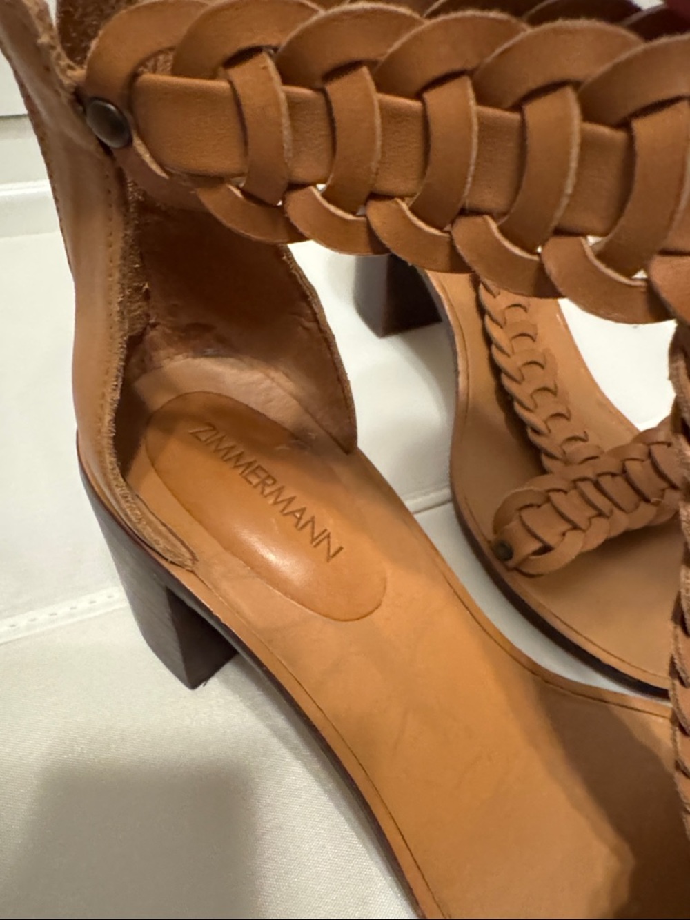 Zimmermann Braided Leather Block Heel Sandals - Tan - Picture 2 of 6